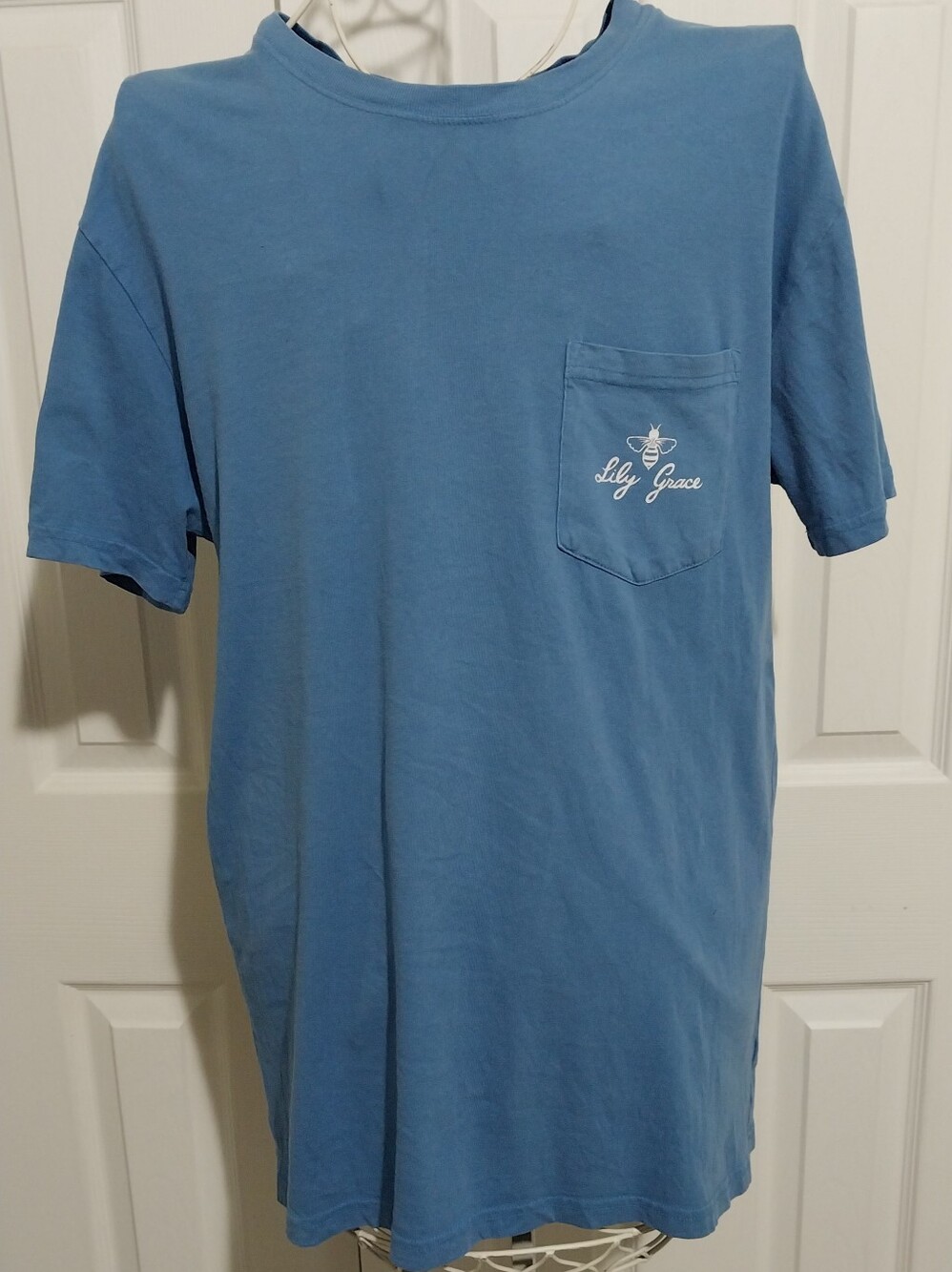 Lily Grace Women's Short-Sleeve Pocket Tee in Blue-Large-Mermaid in the Shade